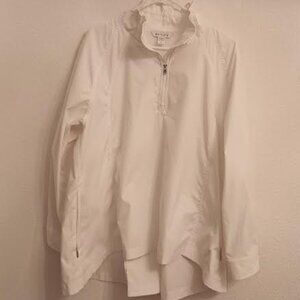 ATHLETA WOMEN'S SHIRT WINDBREAKER JACKET HI LOW ADVANTAGE POPLIN WHITE SIZE L